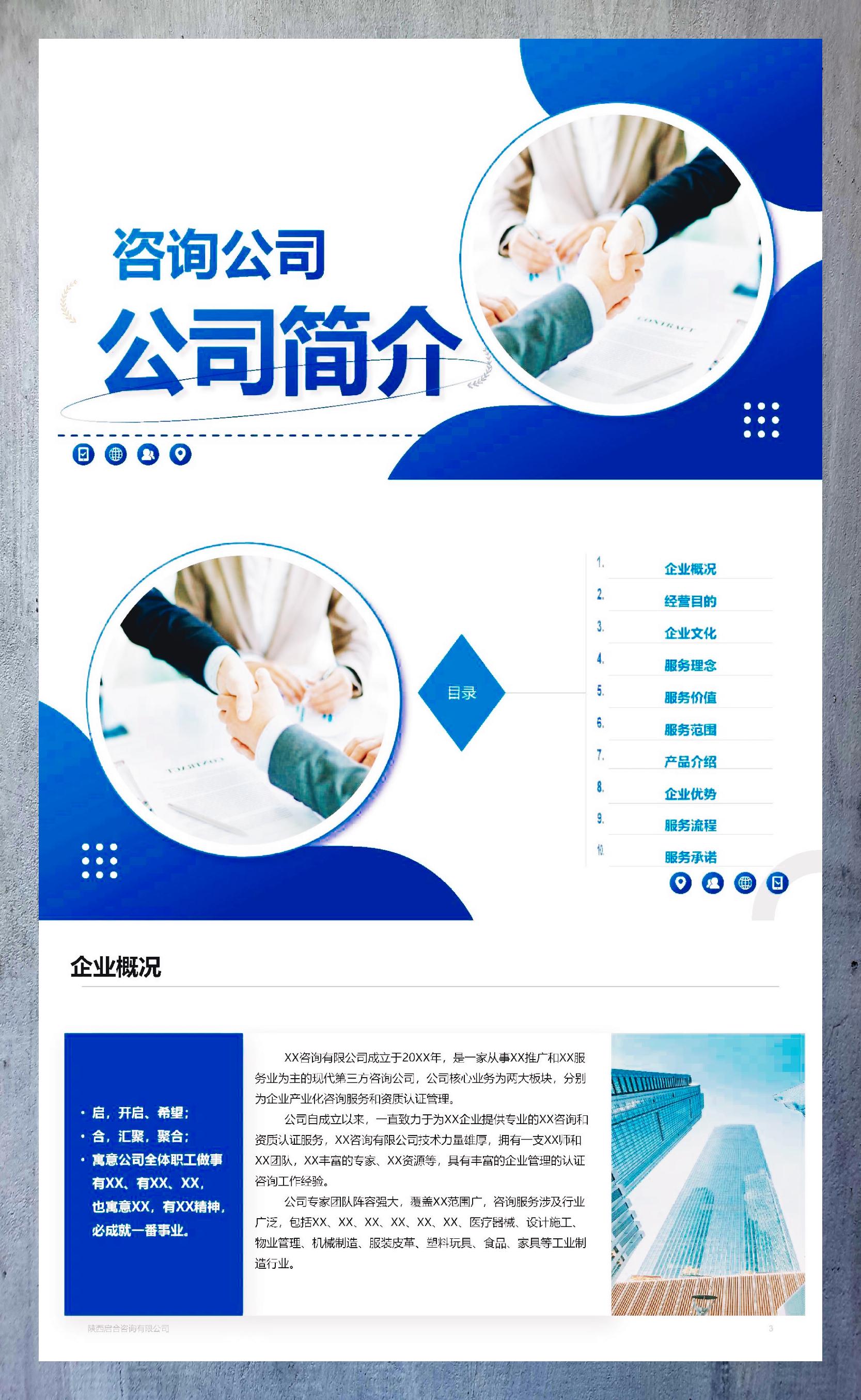 精英咨询概览 蓝调商务风洽谈首选